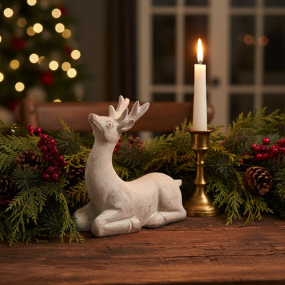 Christmas White Distressed Small Resin Upward-Look Reindeer - 4.5" - The Primitive Pineapple Collection
