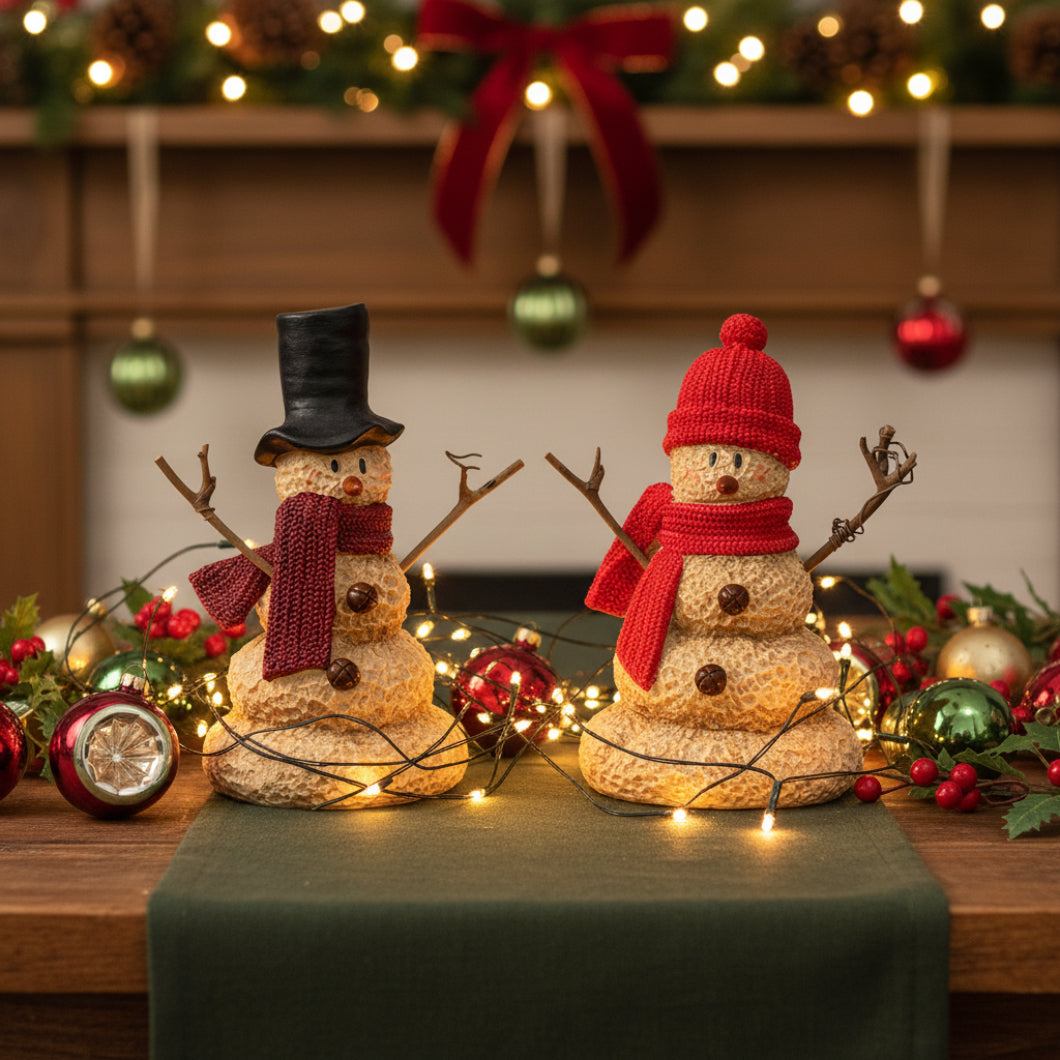 Christmas Resin Red Hat &amp; Scarf Melting Snowman - 7"H