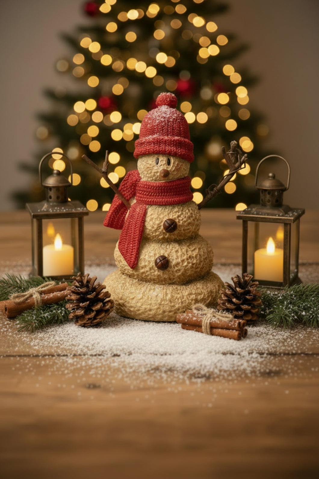 Christmas Resin Red Hat &amp; Scarf Melting Snowman - 7"H