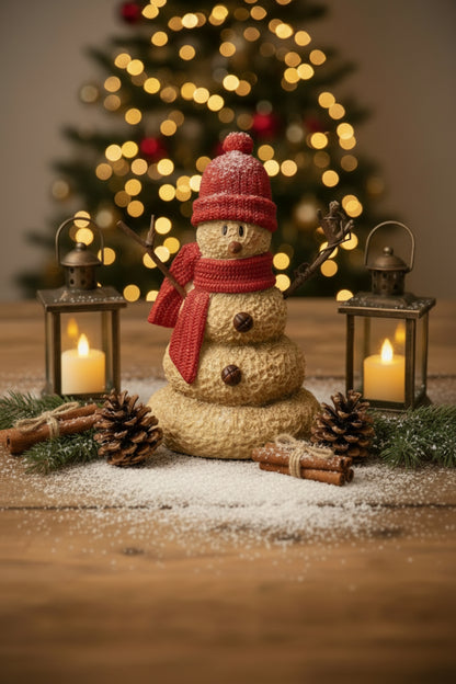Christmas Resin Red Hat &amp; Scarf Melting Snowman - 7"H