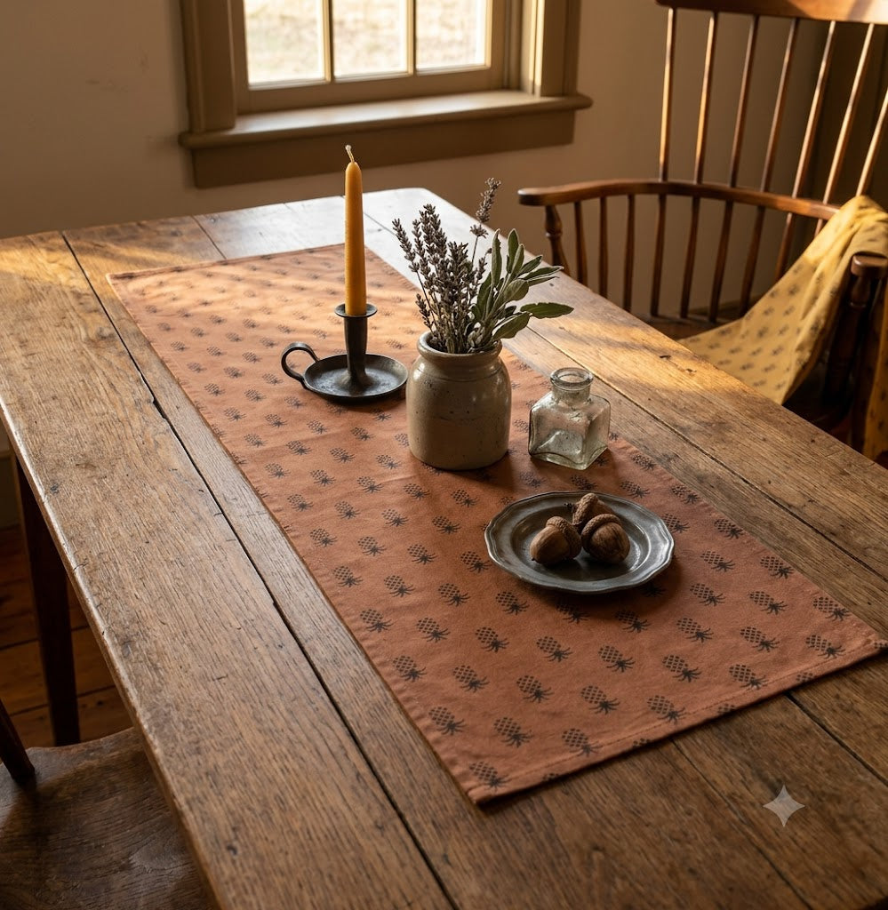Primitive Colonial Pineapple Table Runner 14 X 36 Farmhouse Cotton