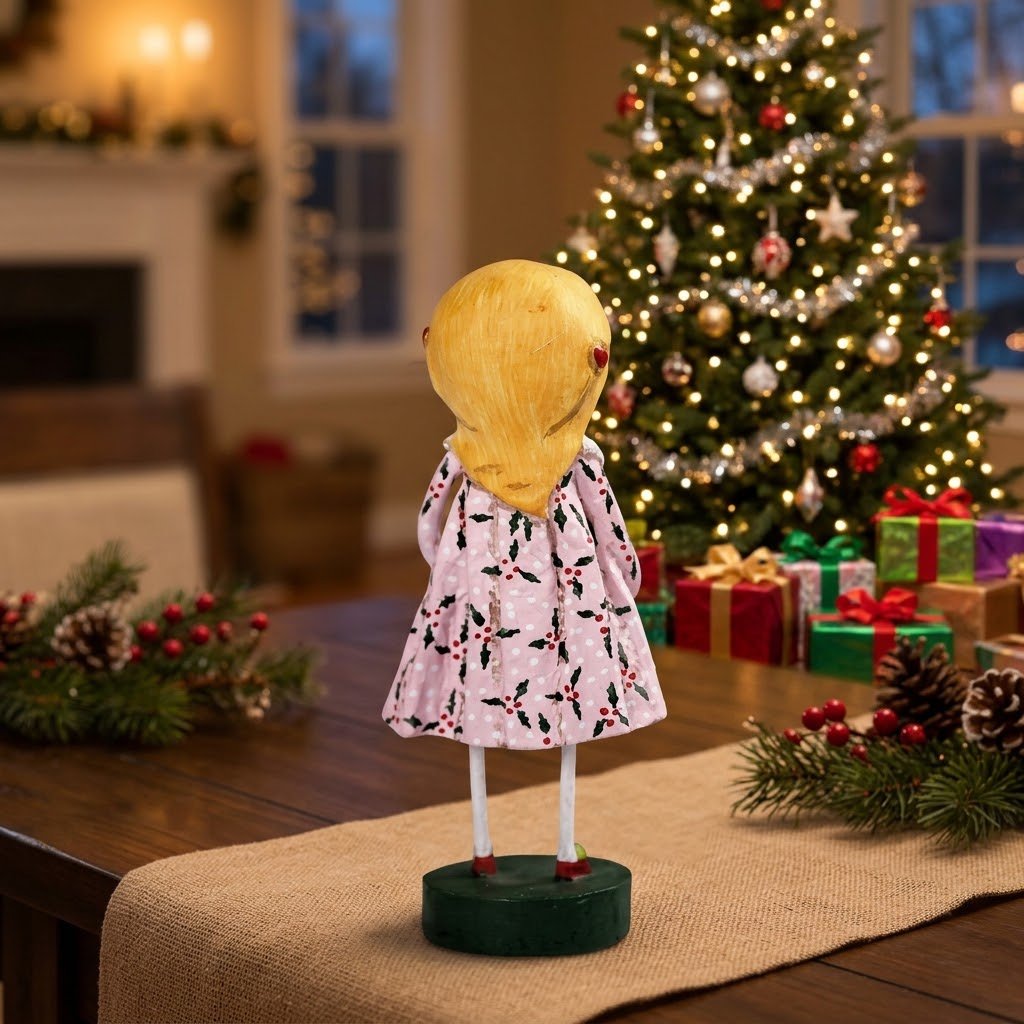 Lori Mitchell Christmas Evie with Gift Figurine 6" - The Primitive Pineapple Collection