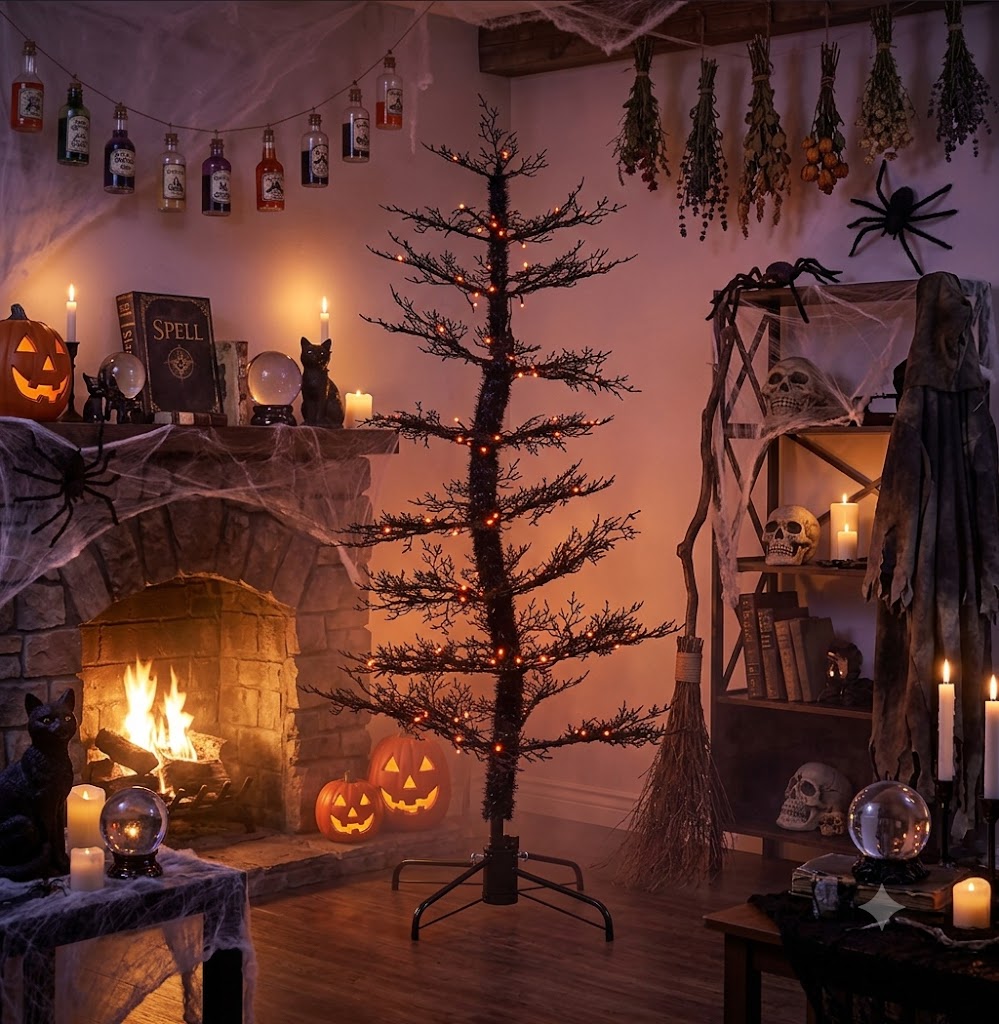 Vickerman 6 Foot Black Cedar Halloween Spooky Tree with 160 LED Lights, Motion Sensor &amp; Spooky Sounds
