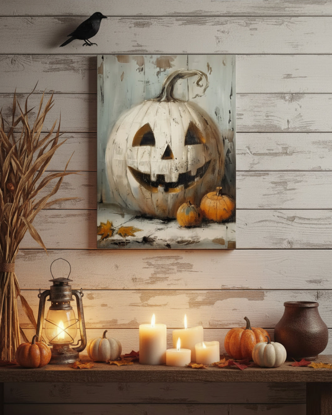 Primitive Halloween White Jack-O-Lantern 8x12 Metal Sign