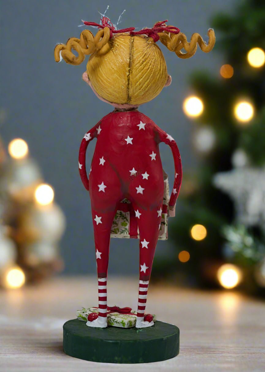 ESC and Company Folk Art Christmas Pup and Girl w/ Gift Figurine Lori Mitchell 14464 - The Primitive Pineapple Collection