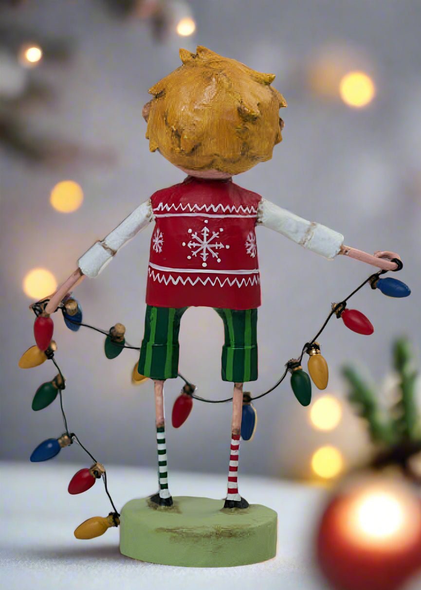Christmas Lori Mitchell All Lit Up Boy w/ Lights Figurine Collectible 14466 - The Primitive Pineapple Collection