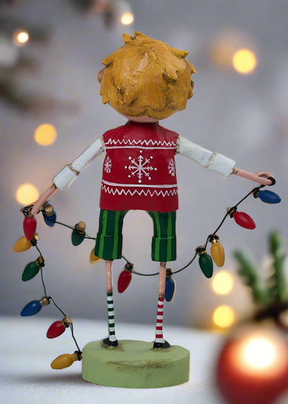 Christmas Lori Mitchell All Lit Up Boy w/ Lights Figurine Collectible 14466 - The Primitive Pineapple Collection
