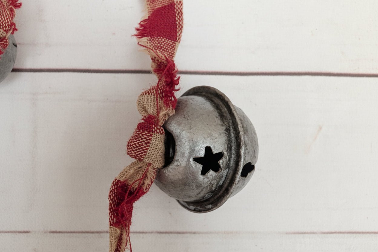 Primitive Rustic 55 Inches Silver Mini Bells on Homespun Garland - The Primitive Pineapple Collection