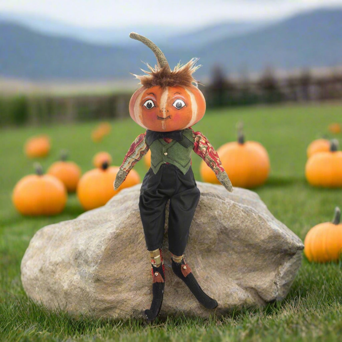Primitive Folk art Halloween Kermit Pumpkin Doll Joe Spencer 16" - The Primitive Pineapple Collection