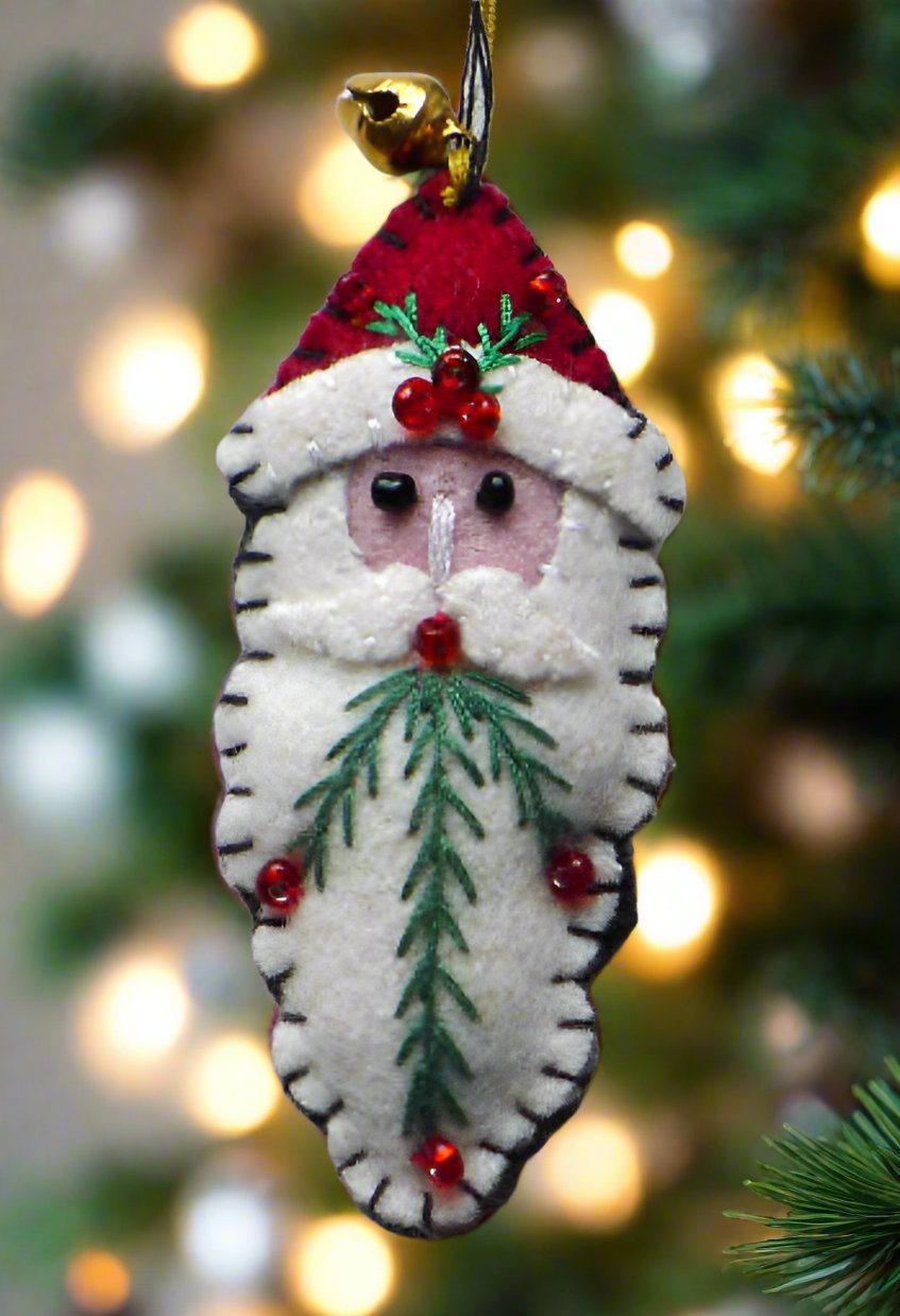 Primitive Christmas Handcrafted Felt 2.5” Santa Claus Ornament - The Primitive Pineapple Collection