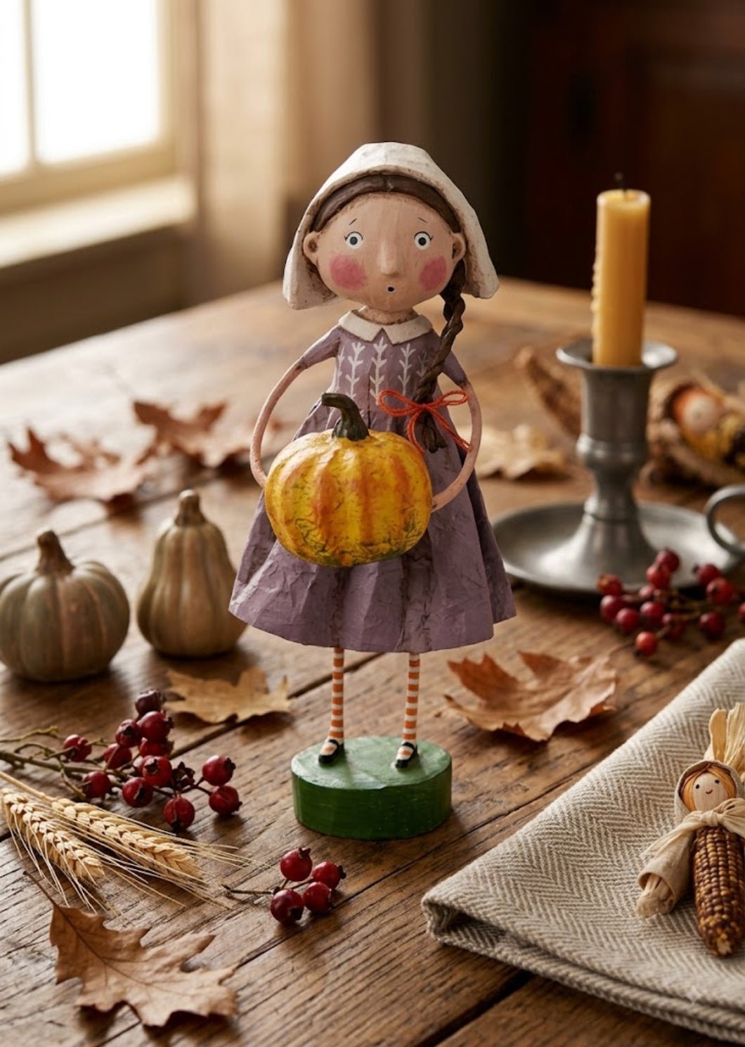 Lori Mitchell Molly Mayflower Thanksgiving Figurine | ESC &amp; Company 16722 - The Primitive Pineapple Collection