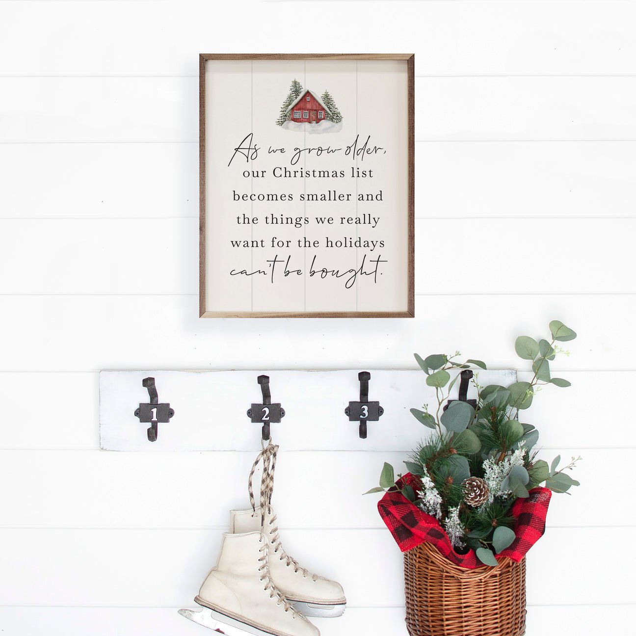 Handcrafted Walnut Framed Christmas As We Grow Older w/ Red Barn Art - The Primitive Pineapple Collection