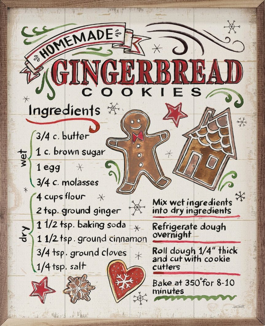Handcrafted Walnut Framed Gingerbread By Anne Tavoletti Art - The Primitive Pineapple Collection