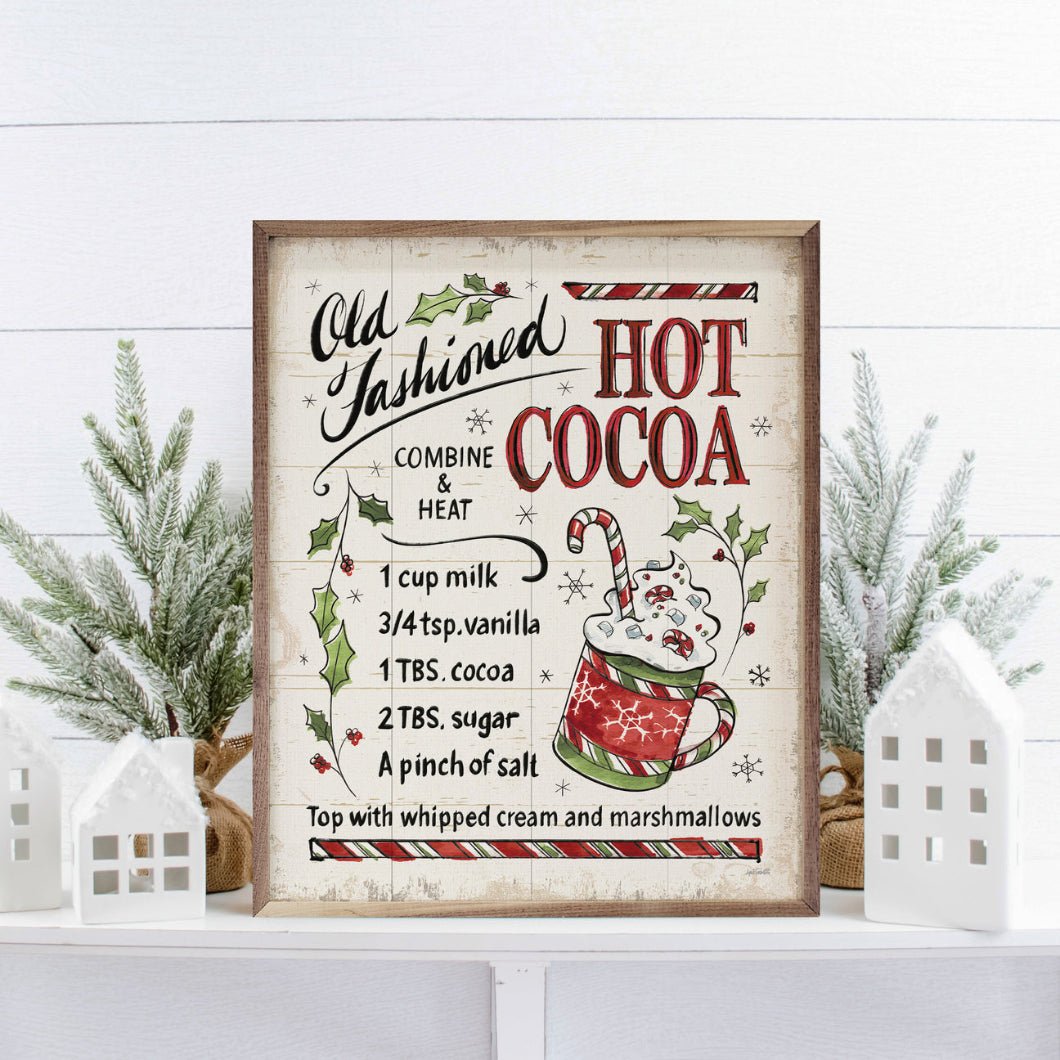 Handcrafted Walnut Framed Christmas Hot Cocoa By Anne Tavoletti Art - The Primitive Pineapple Collection