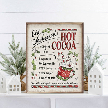 Handcrafted Walnut Framed Christmas Hot Cocoa By Anne Tavoletti Art - The Primitive Pineapple Collection