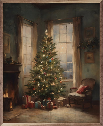 Handcrafted Walnut Framed Christmas Classic Simple Christmas Tree Art