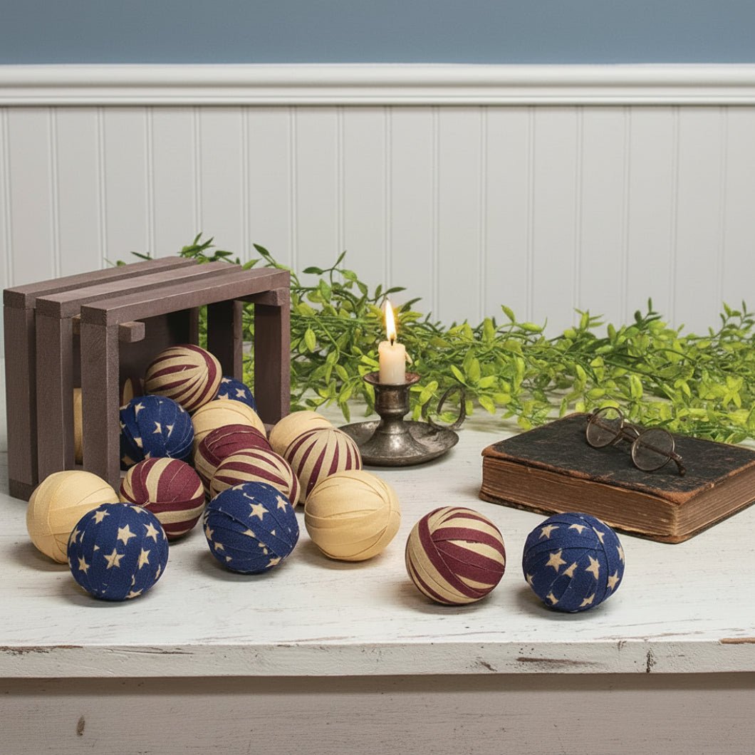 12 - Piece Americana Rag Ball Set - Primitive Patriotic Bowl Filler - The Primitive Pineapple Collection