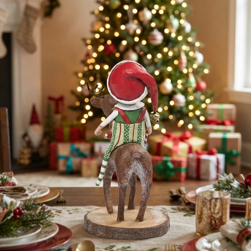 Lori Mitchell Run Run Reindeer Christmas Figurine, 6.5 Inch - The Primitive Pineapple Collection