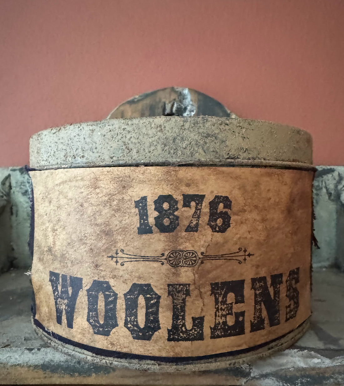Primitive Colonial Handcrafted 1876 Woolen Tin
