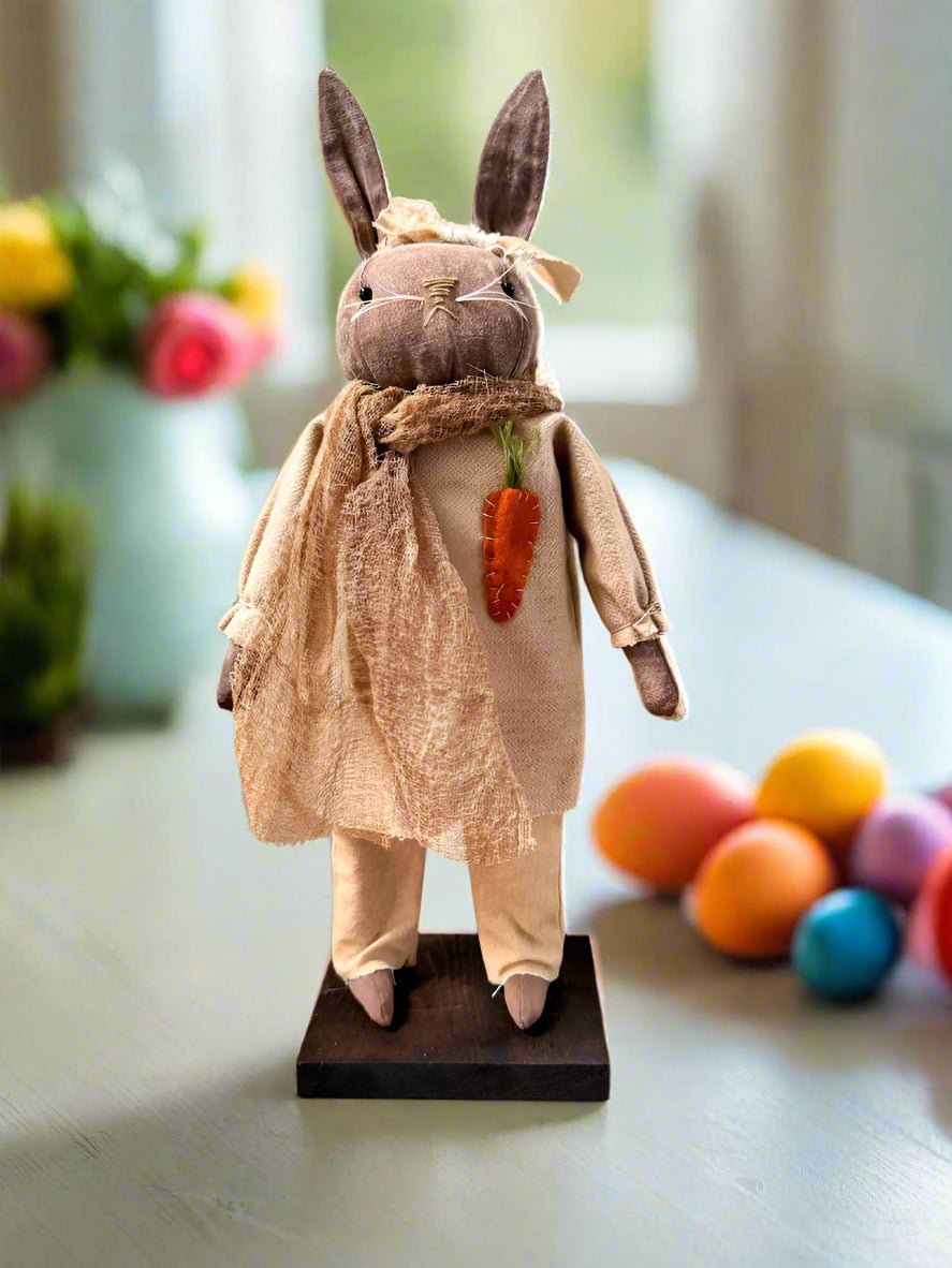 Primitive Folk Art USA Spring/Easter Bunny w/Carrot 18&quot; - The Primitive Pineapple Collection