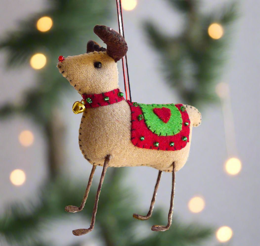 Primitive Christmas Handcrafted Felt 4” Reindeer Ornament - The Primitive Pineapple Collection