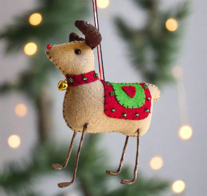 Primitive Christmas Handcrafted Felt 4” Reindeer Ornament - The Primitive Pineapple Collection