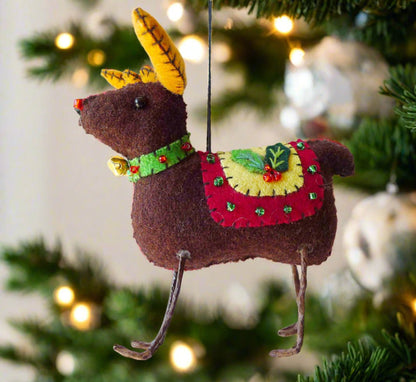 Primitive Christmas Handcrafted Felt 4” Brown Reindeer Ornament - The Primitive Pineapple Collection