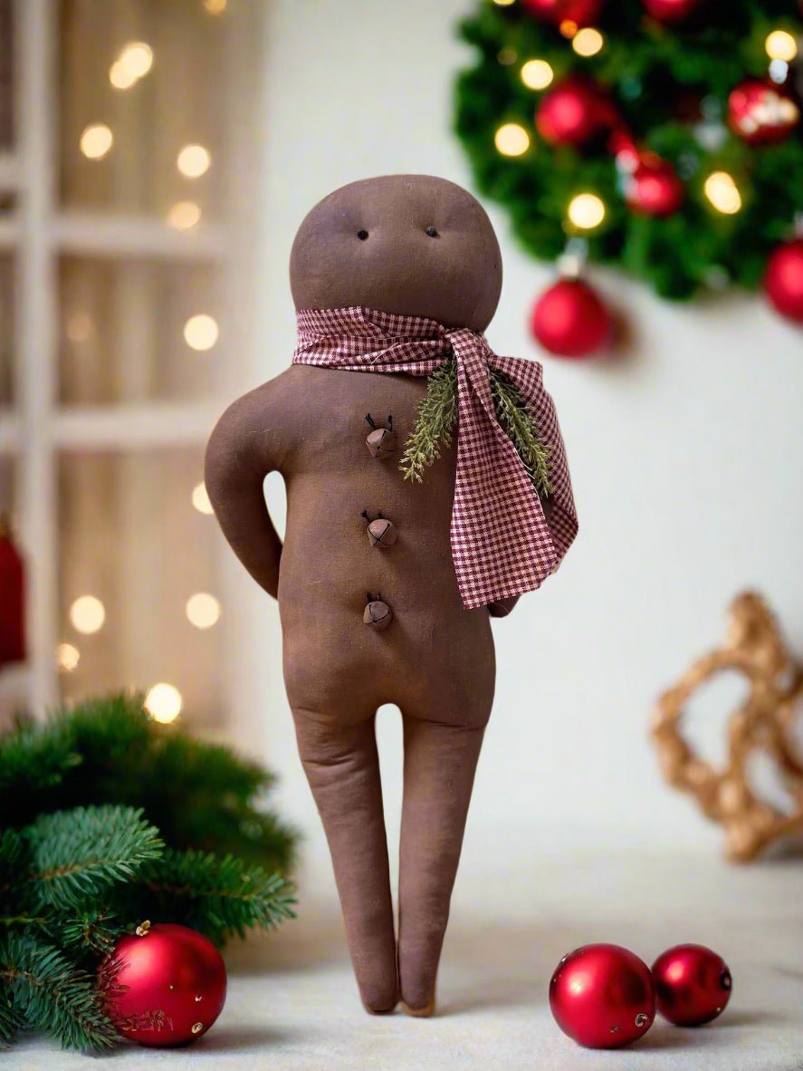 Primitive Handcrafted 19.5&quot; Rustic Merry Christmas Gingerbread Man w/ Scarf - The Primitive Pineapple Collection