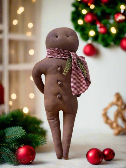 Primitive Handcrafted 19.5&quot; Rustic Merry Christmas Gingerbread Man w/ Scarf - The Primitive Pineapple Collection