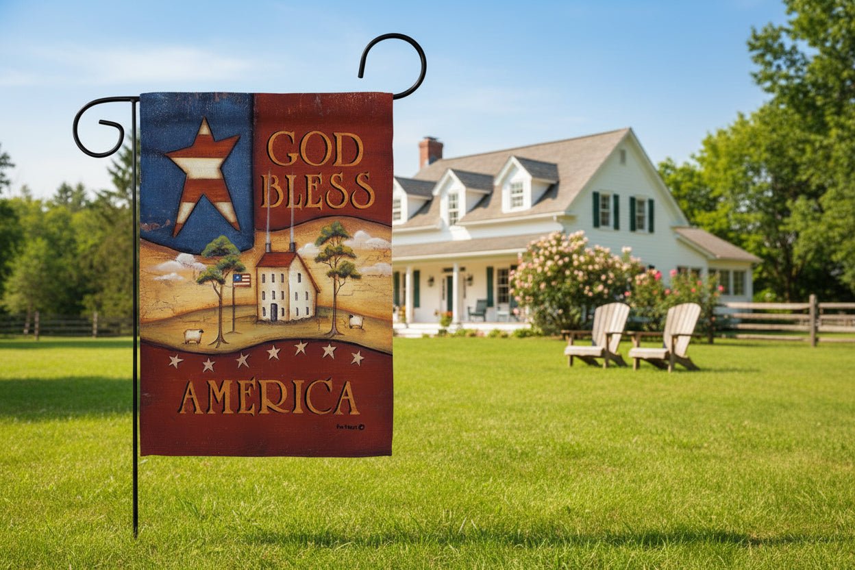 Farmhouse God Bless America Americana Star and Stripes Garden Decor Flag - The Primitive Pineapple Collection