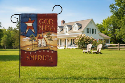 Farmhouse God Bless America Americana Star and Stripes Garden Decor Flag - The Primitive Pineapple Collection