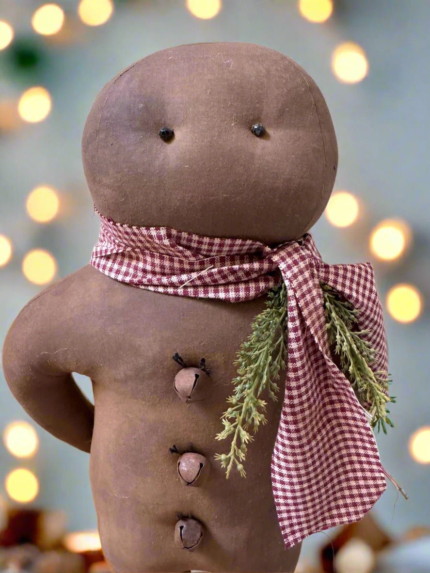 Primitive Handcrafted 19.5&quot; Rustic Merry Christmas Gingerbread Man w/ Scarf - The Primitive Pineapple Collection