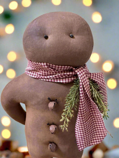 Primitive Handcrafted 19.5&quot; Rustic Merry Christmas Gingerbread Man w/ Scarf - The Primitive Pineapple Collection