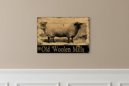 Olde Woolen Mills Sheep Metal Sign - 8x12 Primitive Farmhouse Wall Decor - The Primitive Pineapple Collection