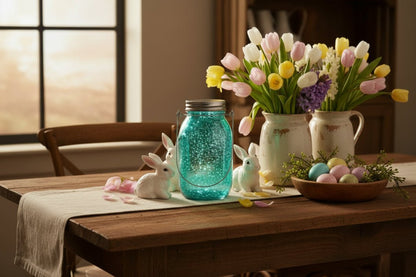 Farmhouse Blue Mercury Glass Fairy Lantern Jar w/ Timer - The Primitive Pineapple Collection
