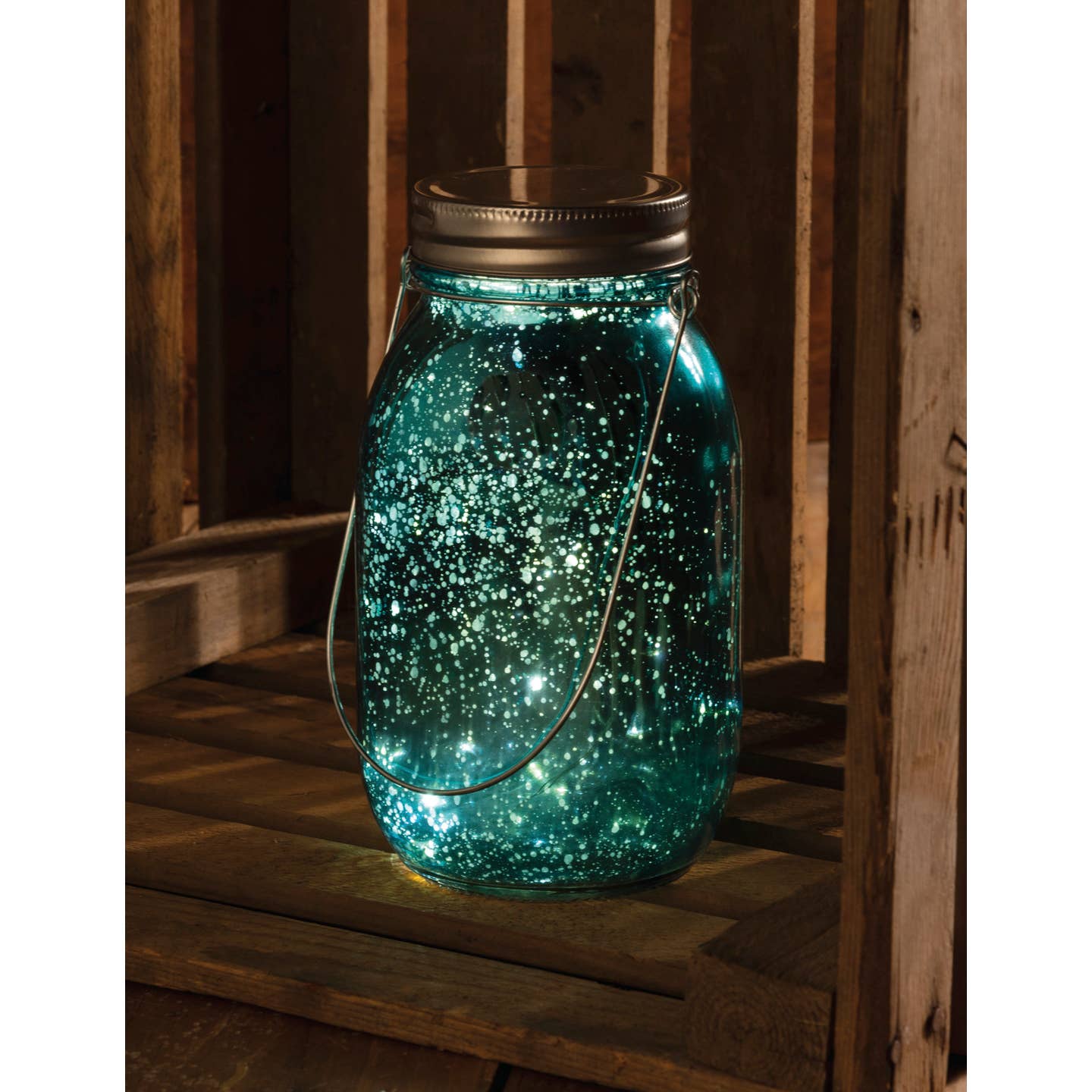 Farmhouse Blue Mercury Glass Fairy Lantern Jar w/ Timer - The Primitive Pineapple Collection