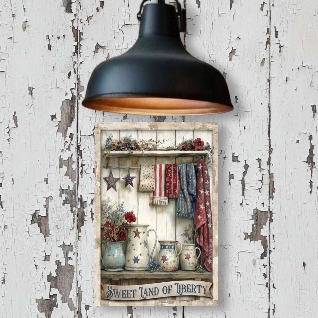 Sweet Land of Liberty Metal Sign – Patriotic Wall Decor 12" x 8" - The Primitive Pineapple Collection