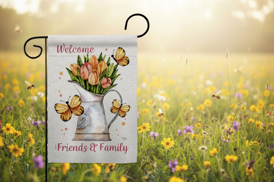 Farmhouse Friends &amp; Family Garden Floral Flag - The Primitive Pineapple Collection