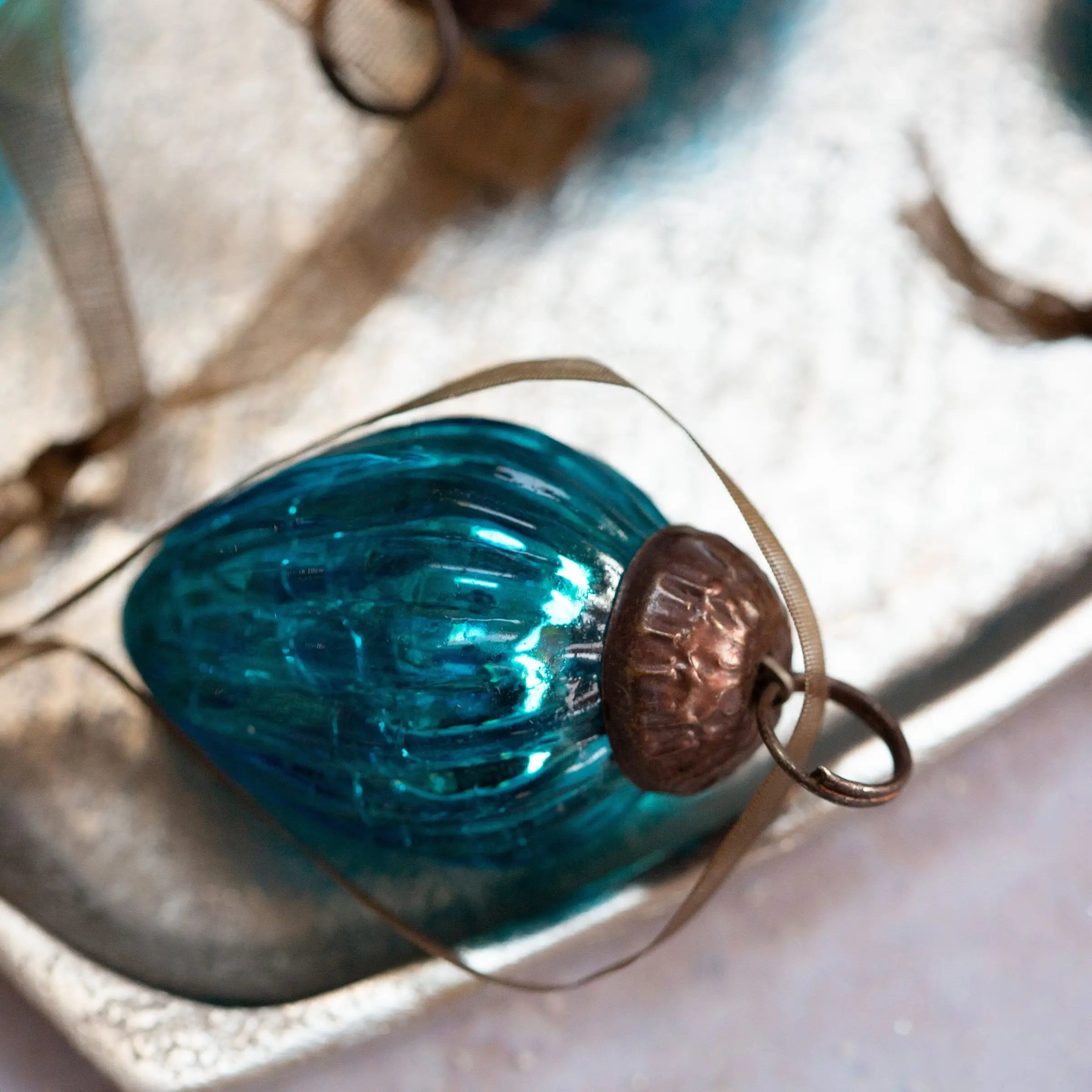 Handcrafted Christmas 1&quot; Vintage Look Glass Pinecone Shaped Ornaments 6 pc set