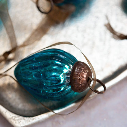 Handcrafted Christmas 1&quot; Vintage Look Glass Pinecone Shaped Ornaments 6 pc set