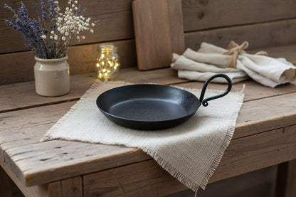 Primitive Country Rustic Wrought Iron Candle Pan With Handle 2 sizes - The Primitive Pineapple Collection