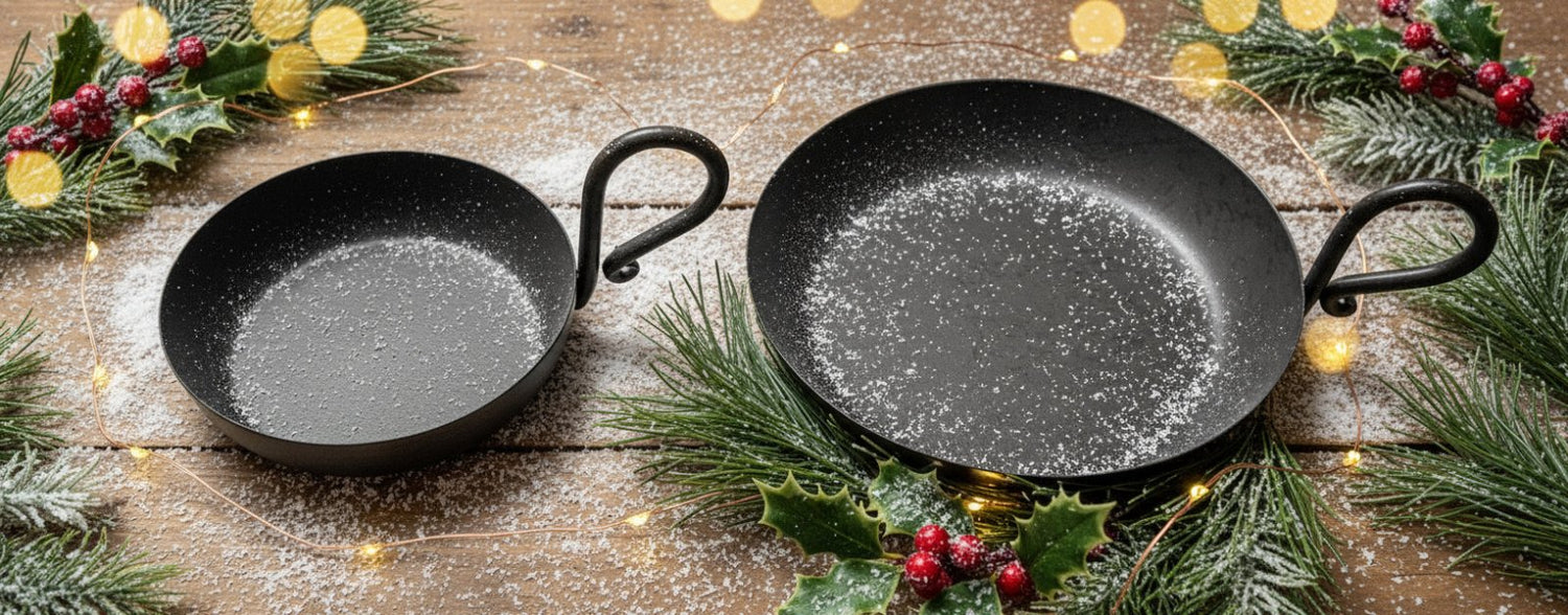 Primitive Country Rustic Wrought Iron Candle Pan With Handle 2 sizes - The Primitive Pineapple Collection