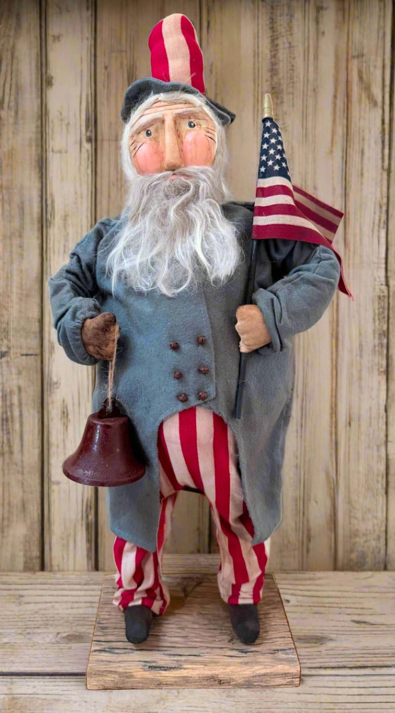 Primitive Early American Hand Sculpted Clay Face Chubby Uncle Sam Santa 21&quot;