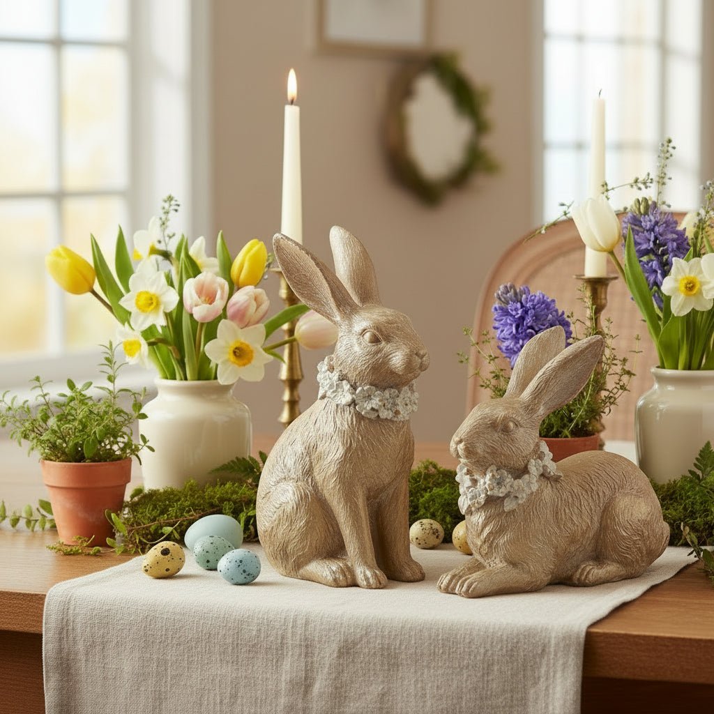 Primitive Spring 8 Inch Resin Gold Easter Bunny Figurine 2 styles - The Primitive Pineapple Collection