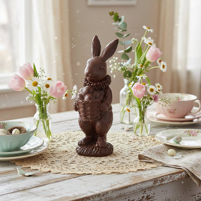 Primitive Spring Faux 6.25 Inch Resin Chocolate Easter Bunny Figurine