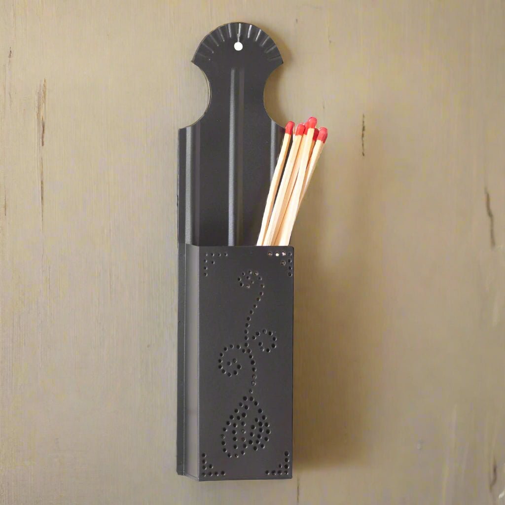 Primitive Colonial Wall Decor Long Match Holder in Smokey Black - The Primitive Pineapple Collection