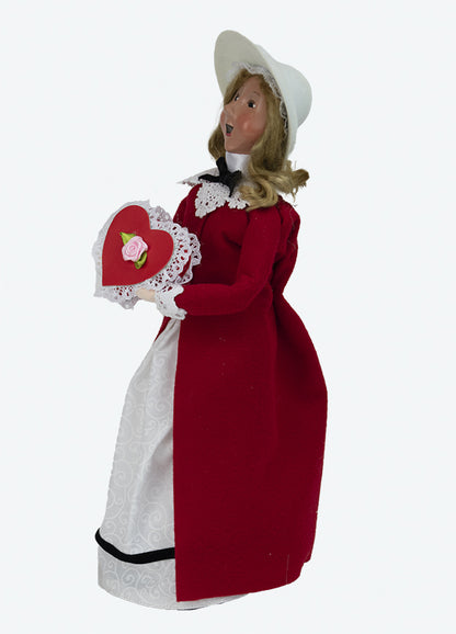 Primitive Colonial Byers Choice Valentines Day Woman w/ Heart Caroler 2024 New 2131K