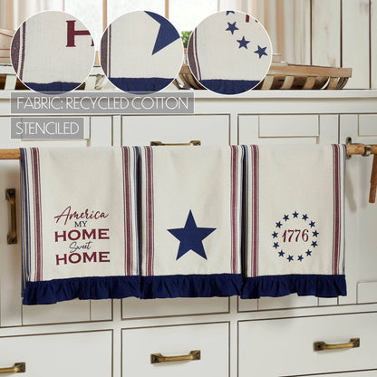 Americana Ruffled Tea Towels Set of 3 | Patriotic Kitchen Decor - The Primitive Pineapple Collection
