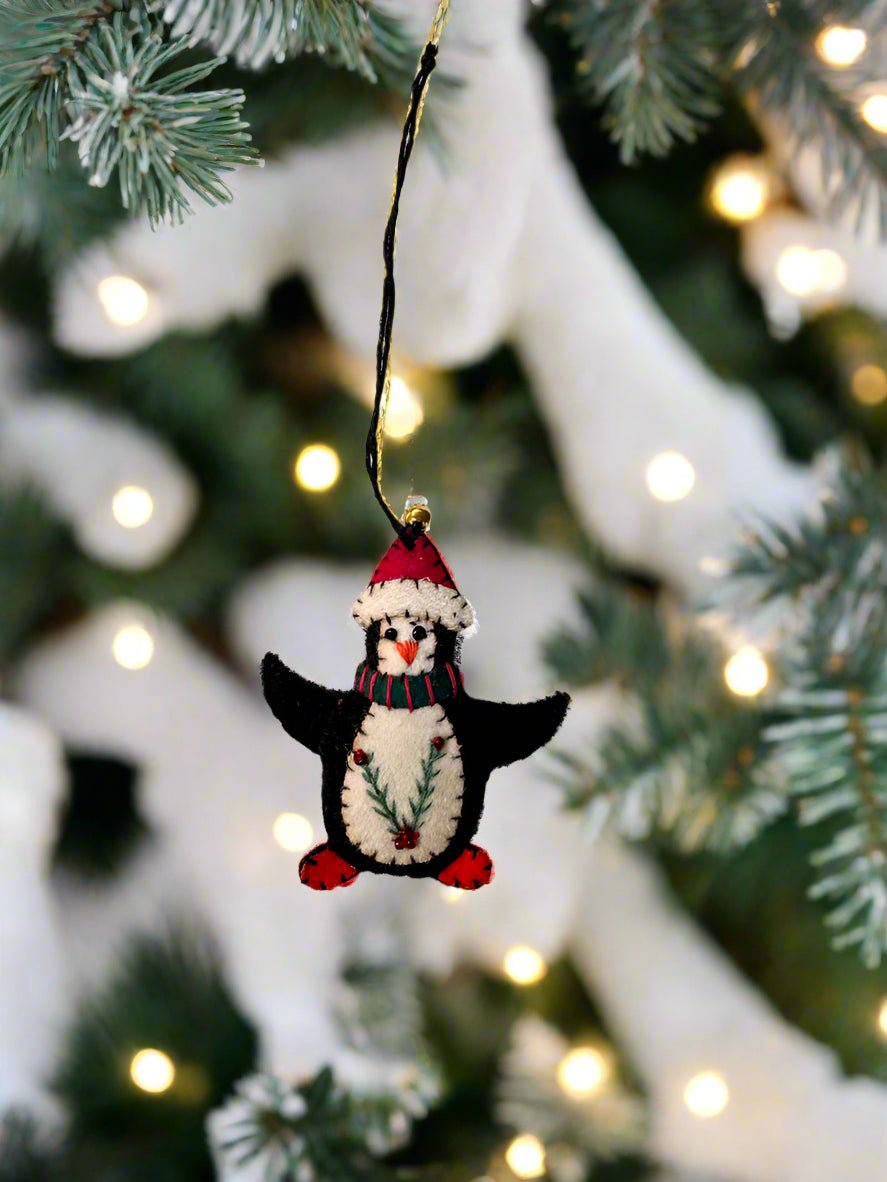 Primitive Christmas Handcrafted Felt 2.5” Penguin w/ Hat Ornament - The Primitive Pineapple Collection