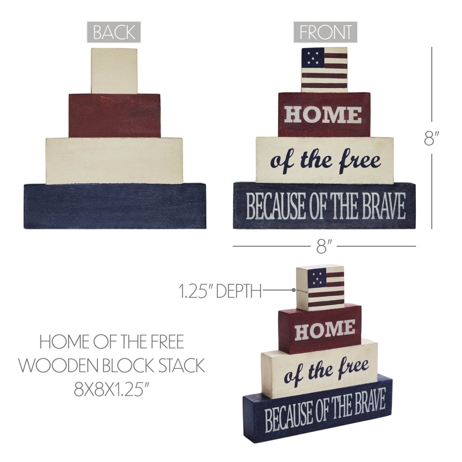 Patriotic Wooden Block Stack – Home of the Free 8x8x1.25 - The Primitive Pineapple Collection
